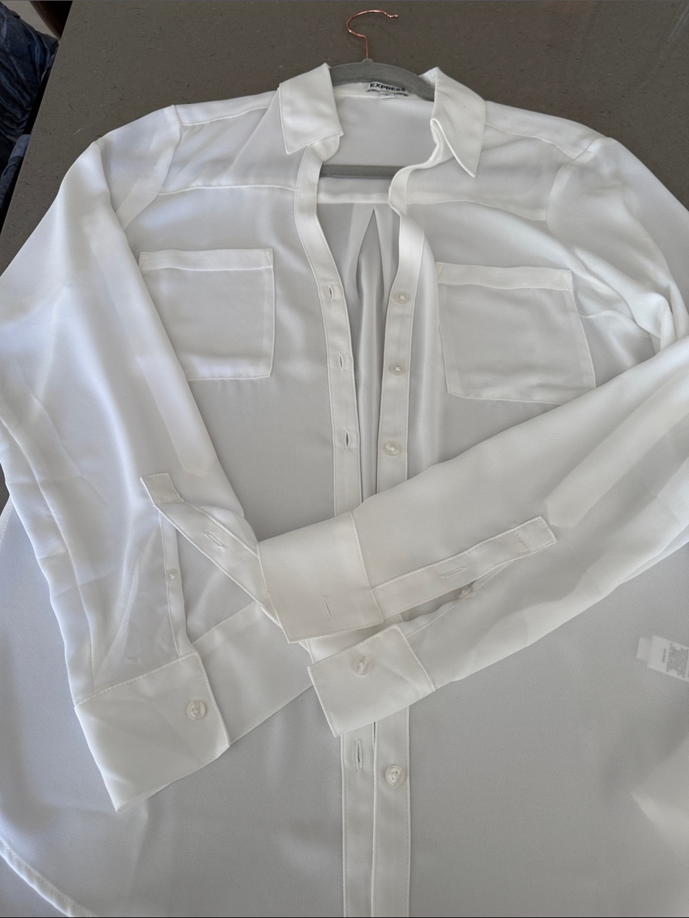 Express Sheer White Button-Front Blouse with Chest Pockets - Picture 5 of 6